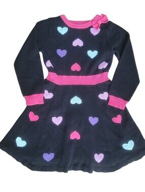 Epic Threads Girls Sz 6 Black Knit Dress with Colorful Hearts. Valentine's Day